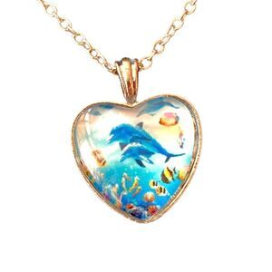 dolphin heart ocean blue necklace